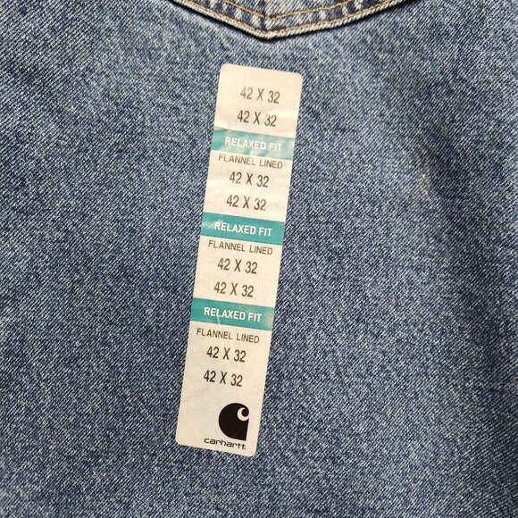 Mens Carhartt size 42x32 Flannel Lined Relaxed Fit Straight Leg Mid Rise Jeans - Picture 9 of 10